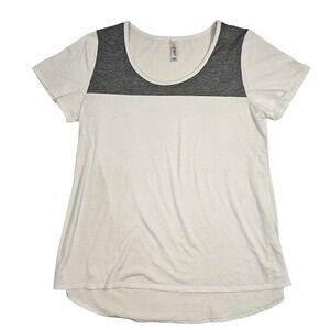 LuLaRoe Randy Tee Womens Large Cream Charcoal Grey Colorblock Short Sleeve Shirt